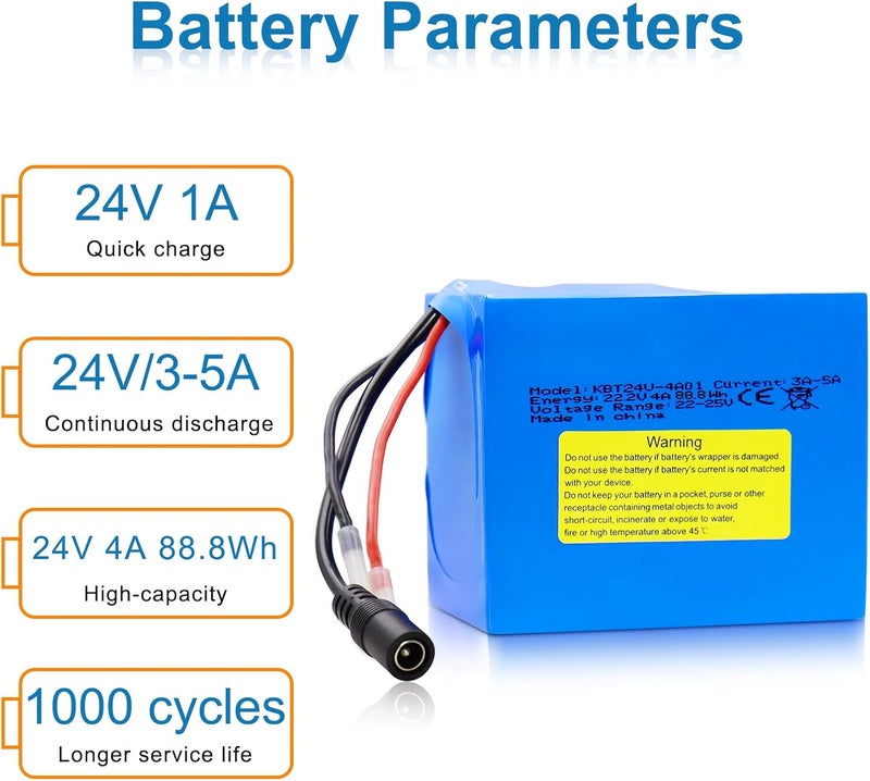 KBT KEEP BETTER TECH KBT 24V 4Ah Rechargeable Lithium Replacement Battery, with Charger, Charging Cable, Cable Connector for Kids Ride On Cars - Image 2